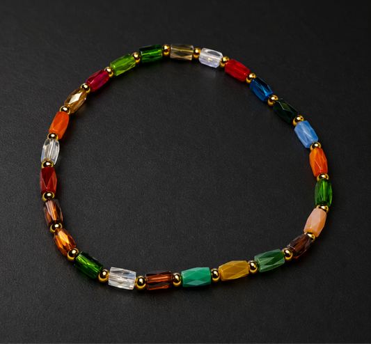 Pulsera Cristal Multicolor Facetado Con Separadores Dorados