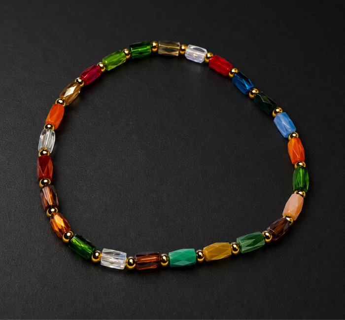Pulsera Cristal Multicolor Facetado Con Separadores Dorados