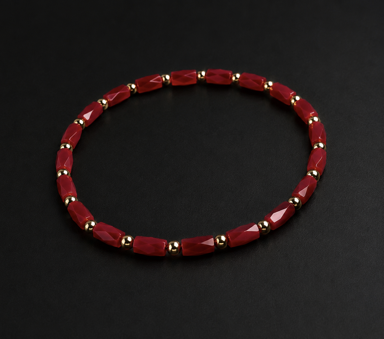 Pulsera Cristal Rojo Facetado Con Separadores Dorados