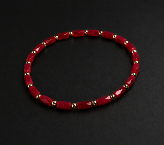 Pulsera Cristal Rojo Facetado Con Separadores Dorados