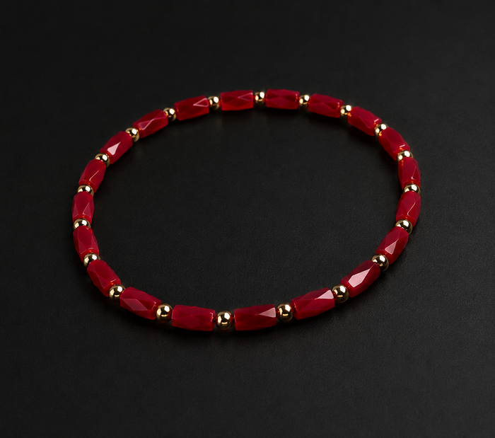 Pulsera Cristal Rojo Facetado Con Separadores Dorados