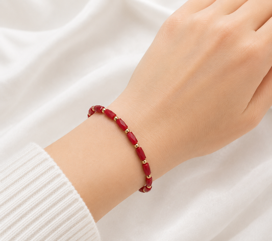 Pulsera Cristal Rojo Facetado Con Separadores Dorados