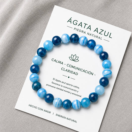 Pulsera Elasticada Ágata Azul 8mm