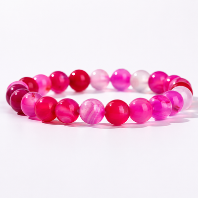 Pulsera Elasticada Ágata Fucsia 8mm