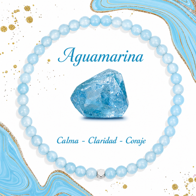 Pulsera Agua Marina 4mm Elasticada