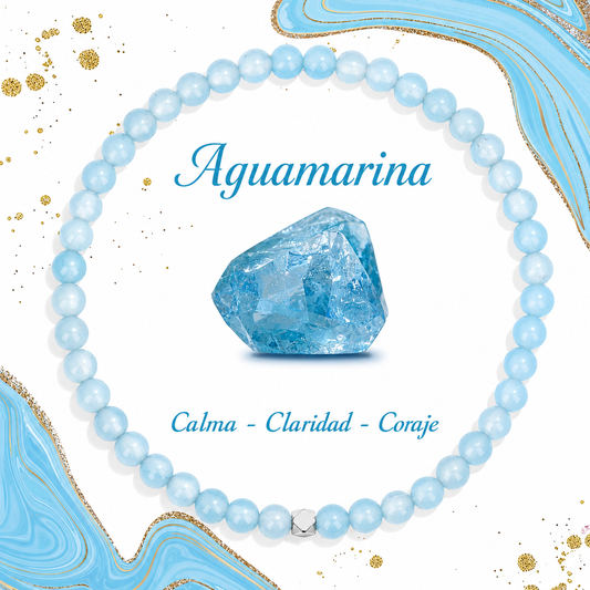 Pulsera Agua Marina 4mm Elasticada