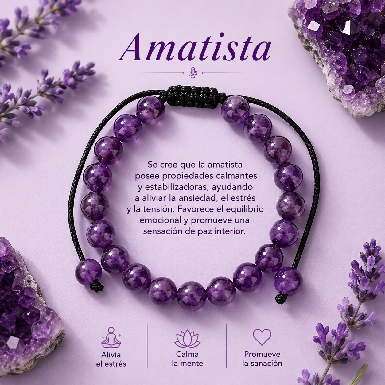 Pulsera Amatista Natural Tejida 8mm
