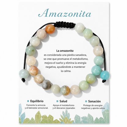Pulsera Amazonita Natural Tejida 8mm