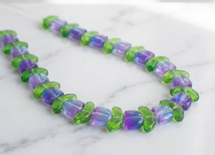 Cuentas Tulipanes Morado con Hojas Verdes - 10 Unid