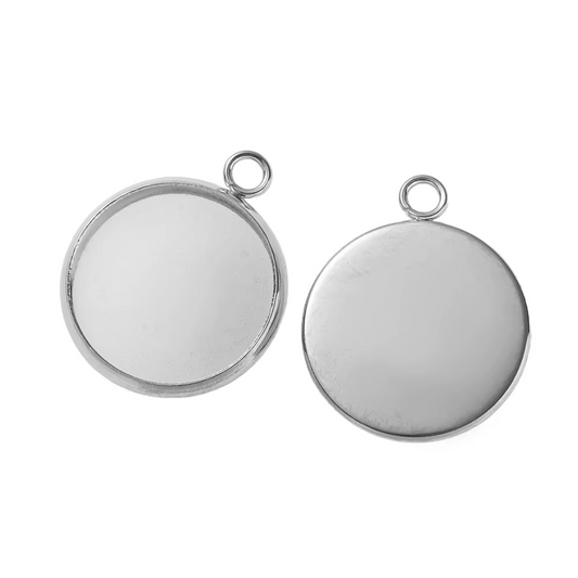 Base Redondo Camafeo Cabujón De Acero 25mm