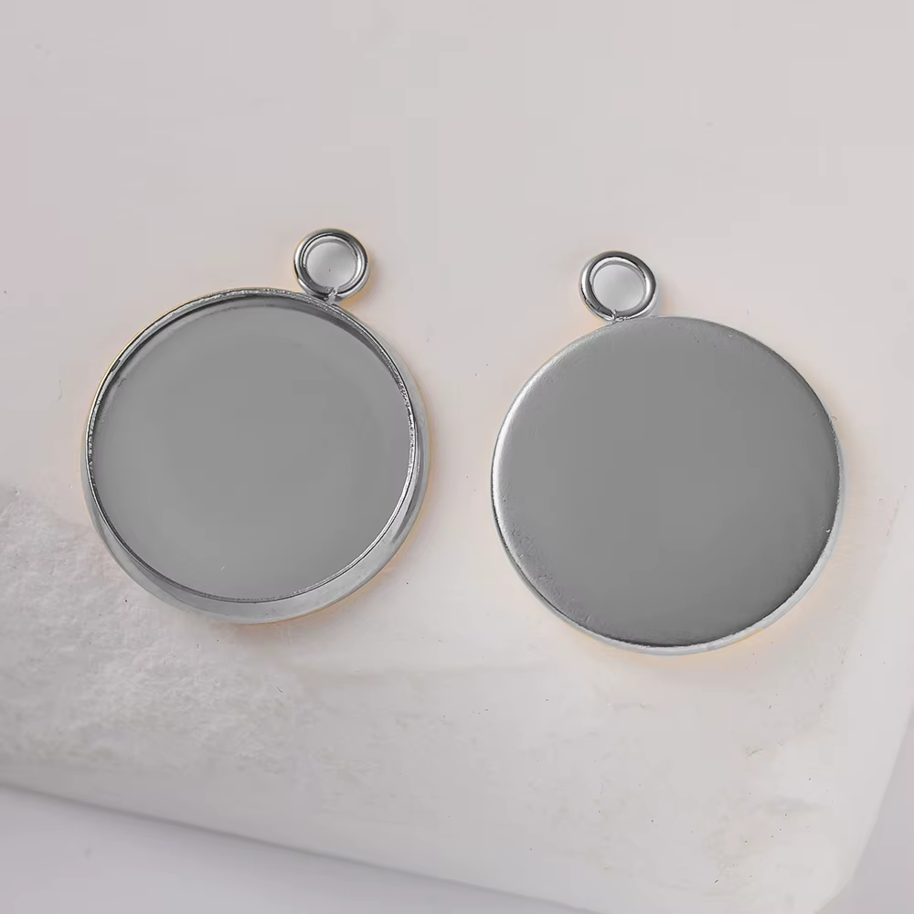 Base Redondo Camafeo Cabujón De Acero 20mm