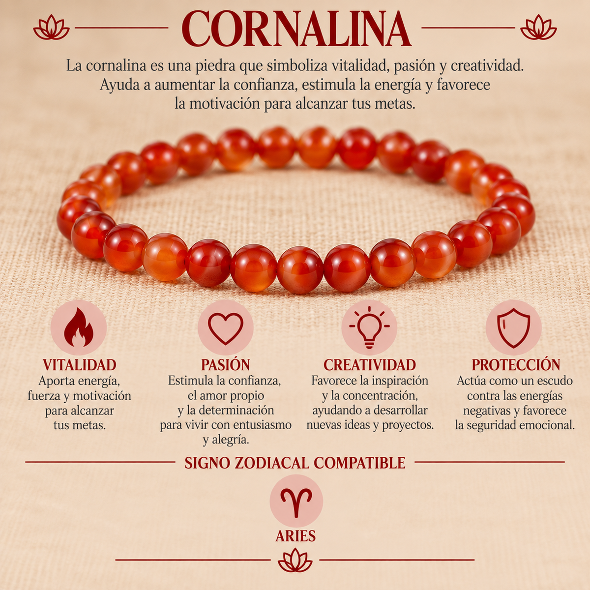 Pulsera Cornalina 4mm Elasticada