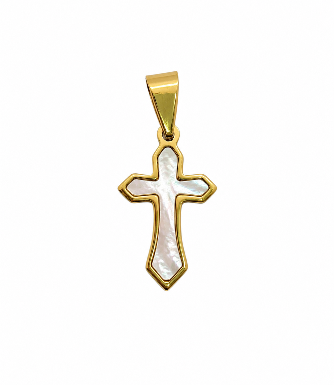 Cruz Acero Dorado Con Nacar 14x24mm