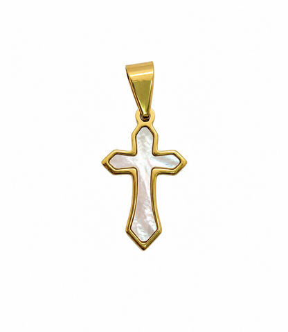 Cruz Acero Dorado Con Nacar 14x24mm