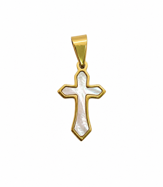 Cruz Acero Dorado Con Nacar 14x24mm