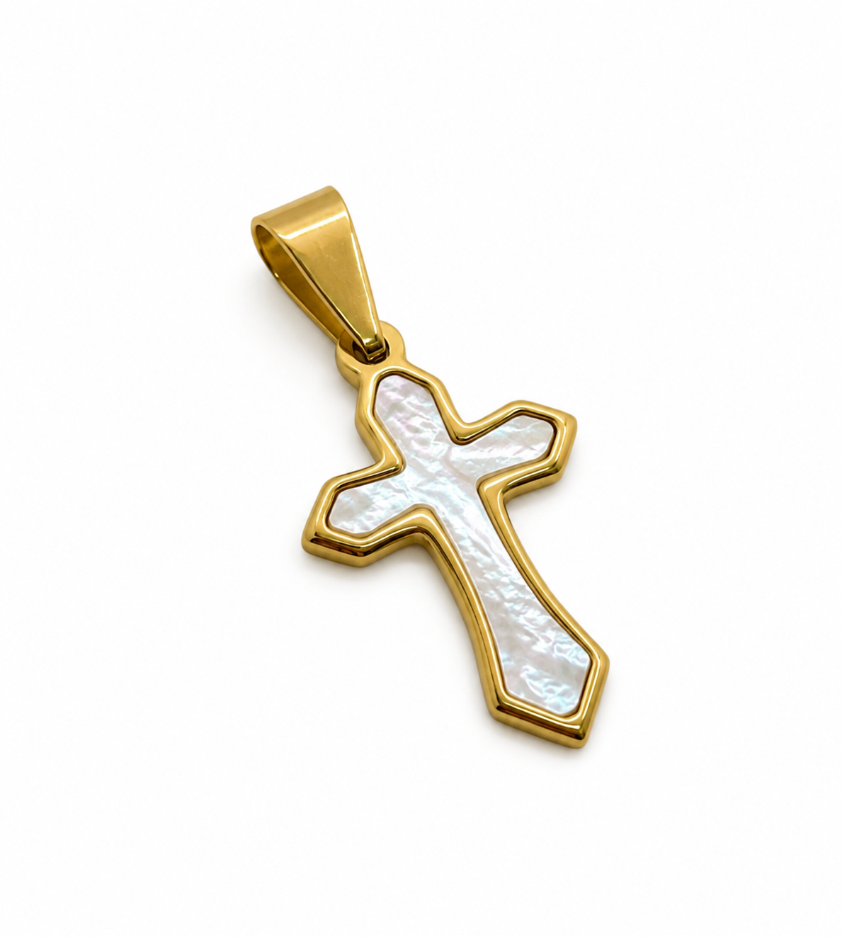 Cruz Acero Dorado Con Nacar 14x24mm