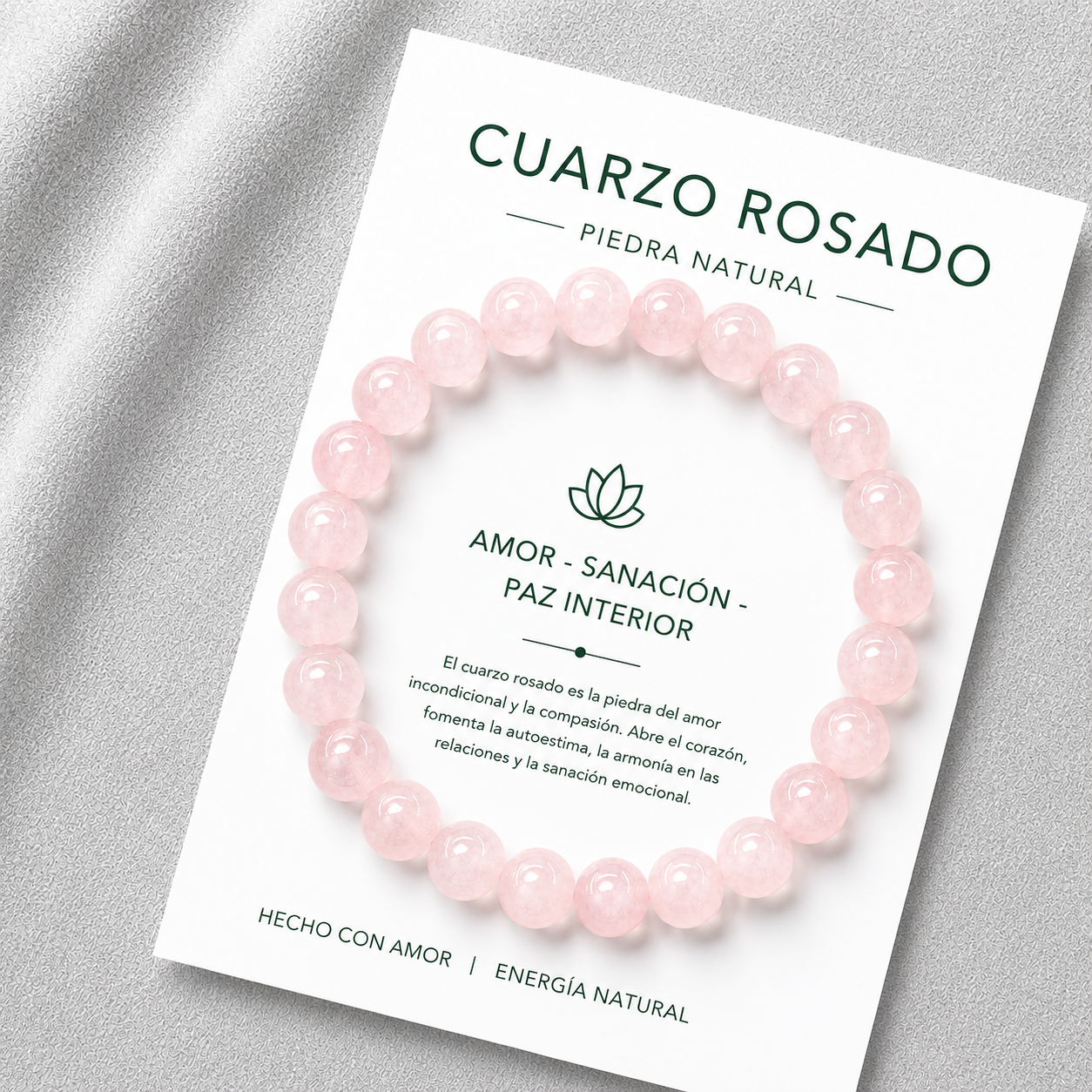 Pulsera Elasticada Cuarzo Rosa 8mm