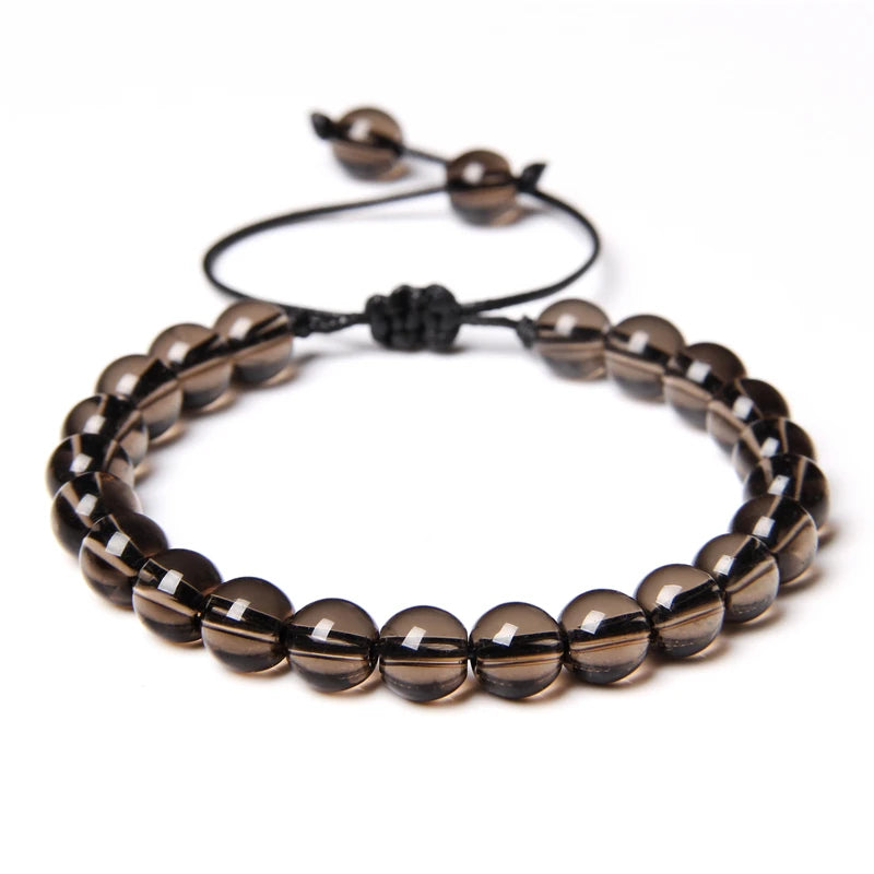 Pulsera Cuarzo Ahumado Natural Tejida 8mm