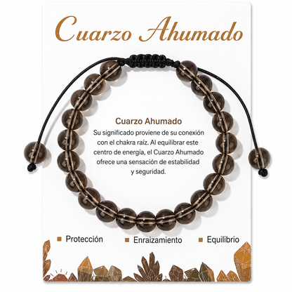 Pulsera Cuarzo Ahumado Natural Tejida 8mm