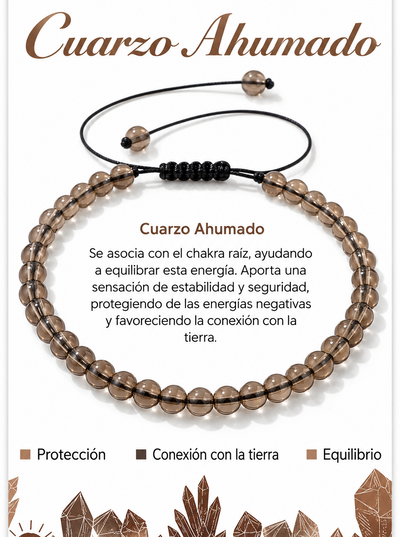 Pulsera Cuarzo Ahumado 4mm Nudo Corredizo