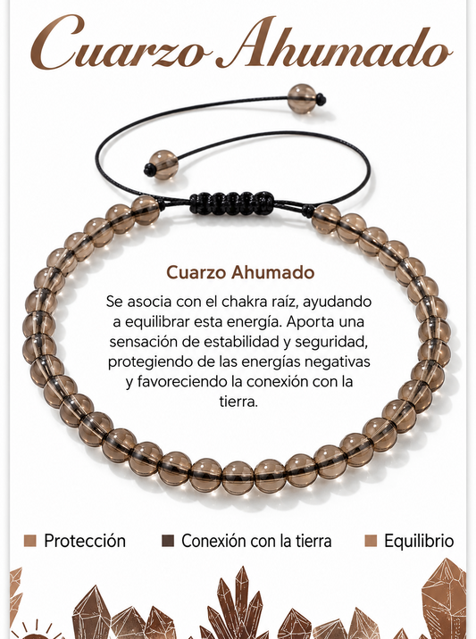 Pulsera Cuarzo Ahumado 4mm Nudo Corredizo