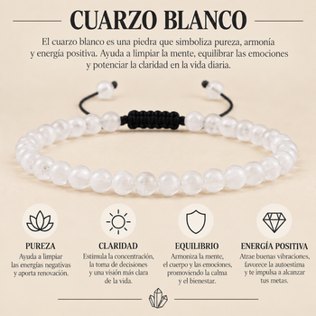 Pulsera Cuarzo Blanco 4mm Nudo Corredizo