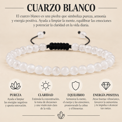 Pulsera Cuarzo Blanco 4mm Nudo Corredizo