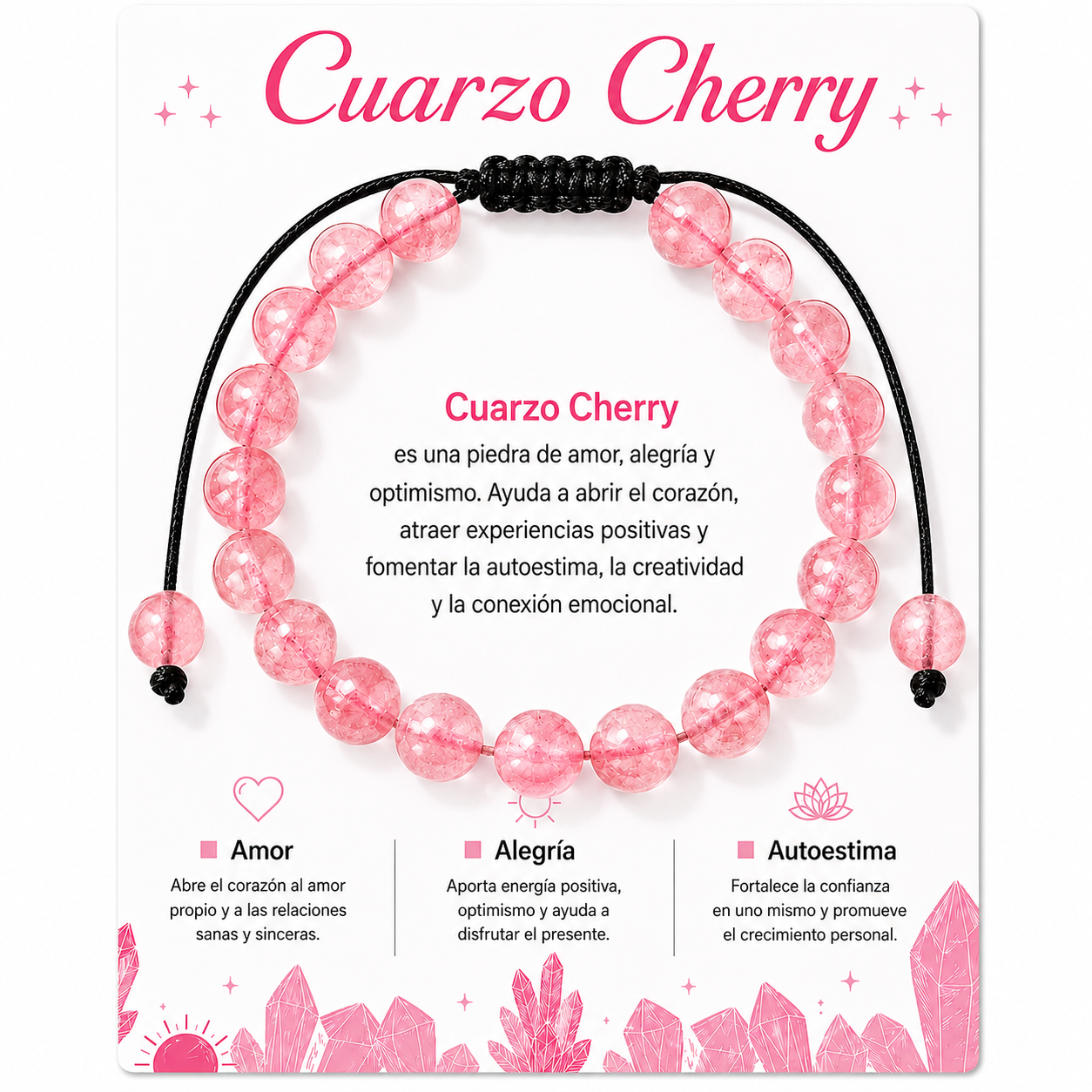 Pulsera Cuarzo Cherry Natural Tejida 8mm