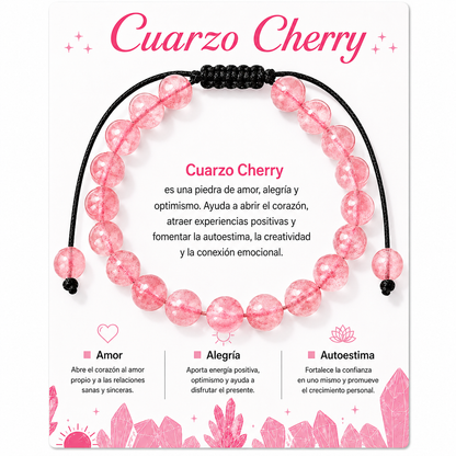 Pulsera Cuarzo Cherry Natural Tejida 8mm