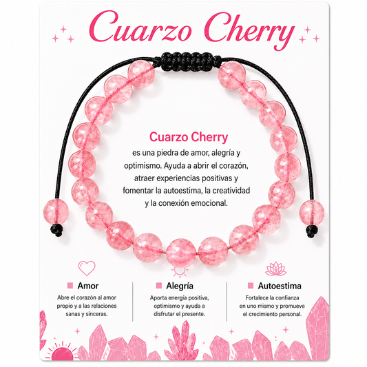 Pulsera Cuarzo Cherry Natural Tejida 8mm