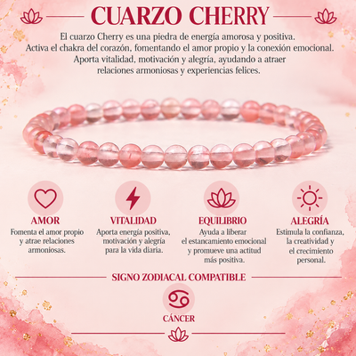 Pulsera Cuarzo Cherry 4mm Elasticada