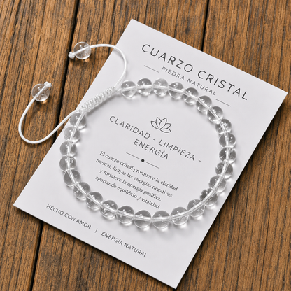 Pulsera Tejida Cuarzo Cristal 6mm