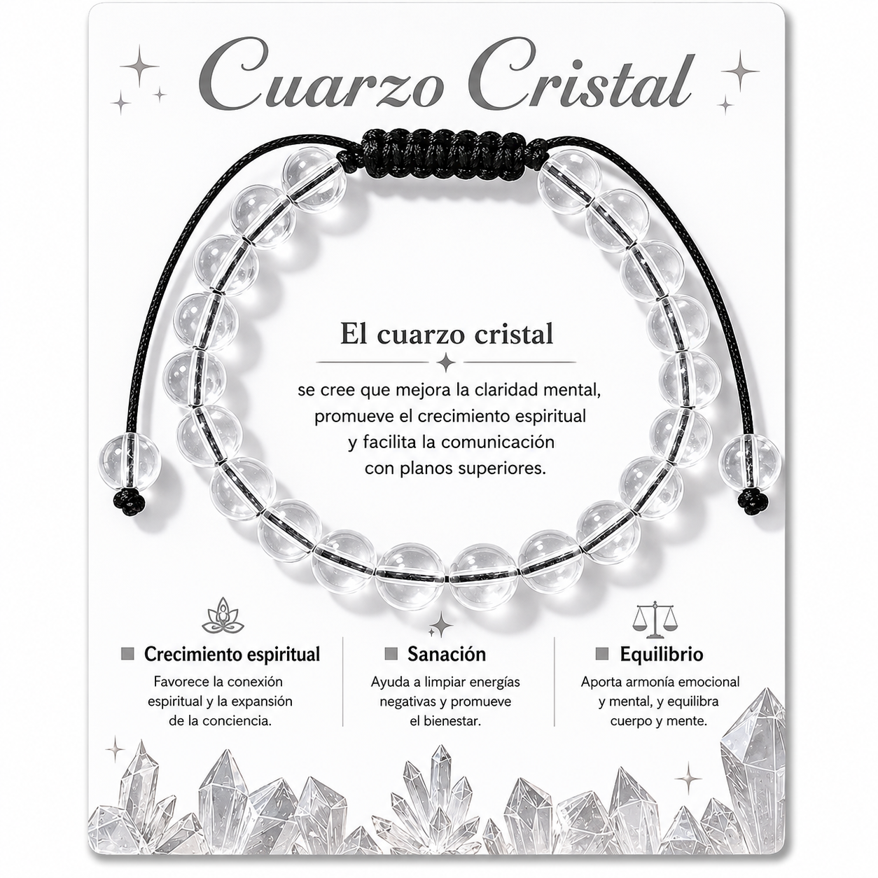 Pulsera Cuarzo Cristal Natural Tejida 8mm