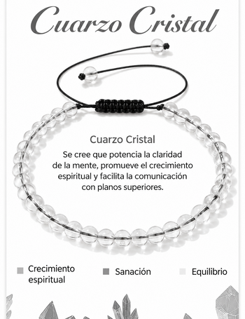 Pulsera Cuarzo Cristal 4mm Nudo Corredizo