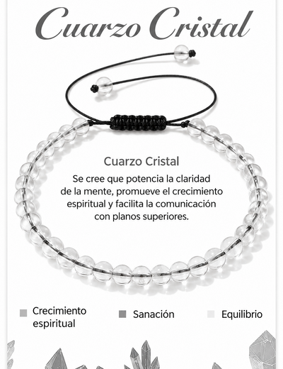 Pulsera Cuarzo Cristal 4mm Nudo Corredizo