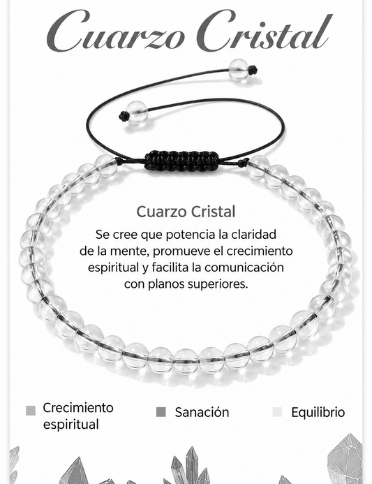 Pulsera Cuarzo Cristal 4mm Nudo Corredizo