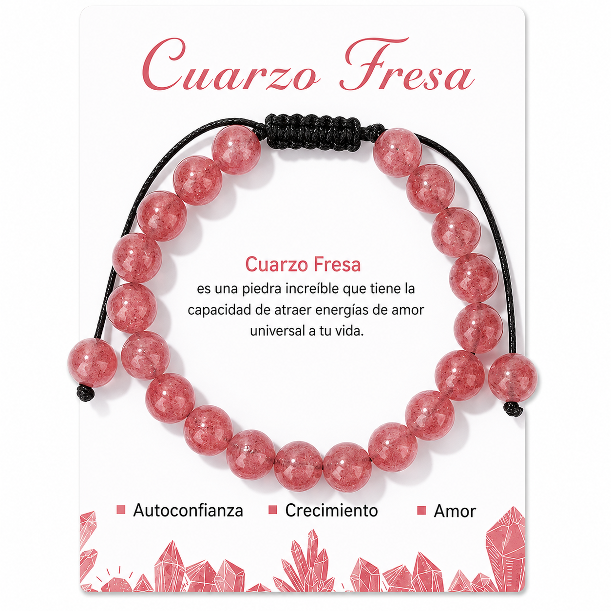 Pulsera Cuarzo Frutilla Natural Tejida 8mm