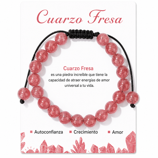 Pulsera Cuarzo Frutilla Natural Tejida 8mm