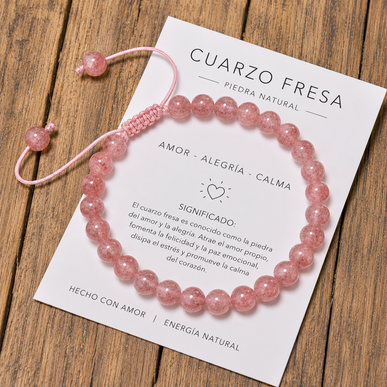 Pulsera Tejida Cuarzo Frutilla 6mm