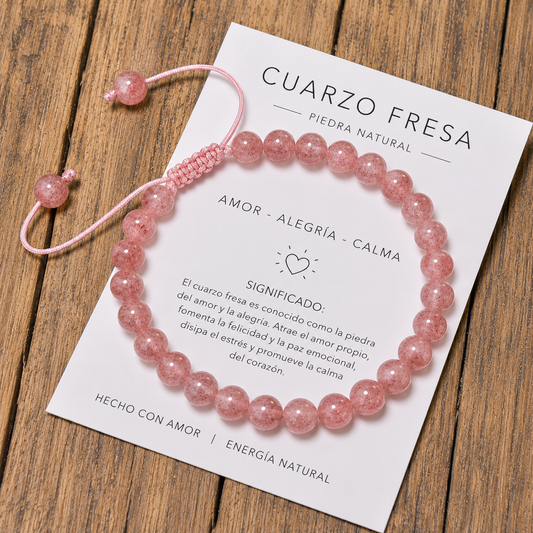 Pulsera Tejida Cuarzo Frutilla 6mm
