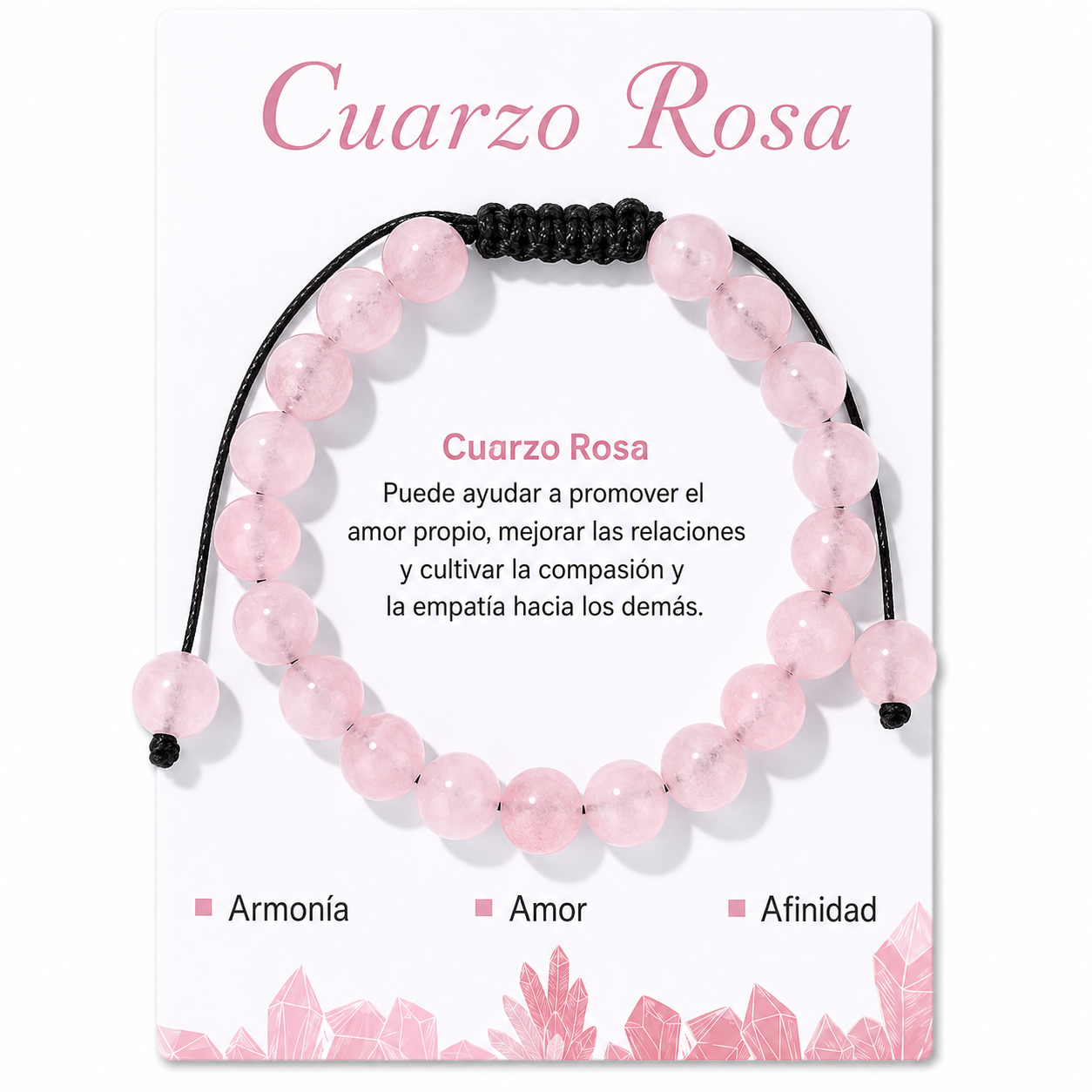 Pulsera Cuarzo Rosado Natural Tejida 8mm