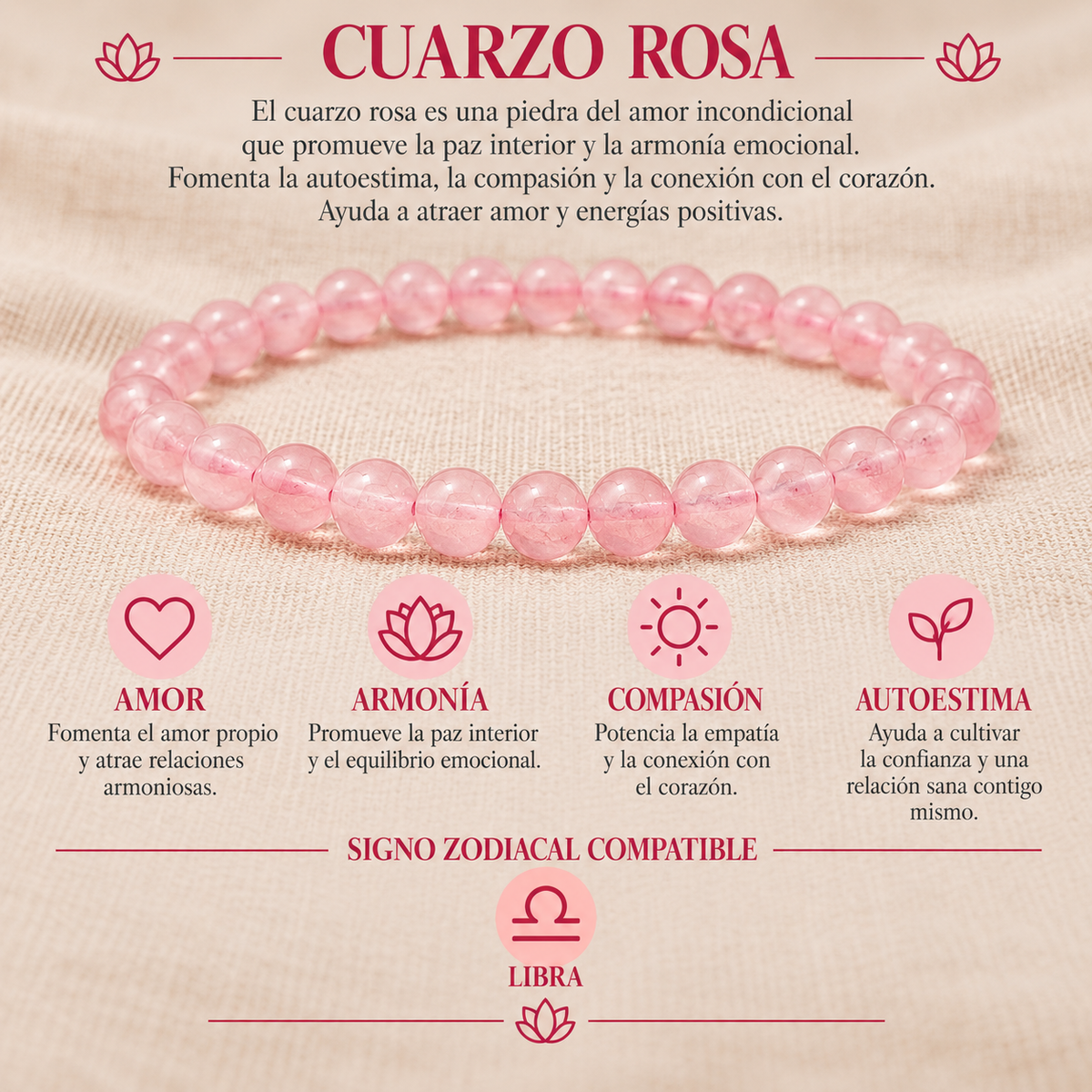Pulsera Cuarzo Rosado 4mm Elasticada