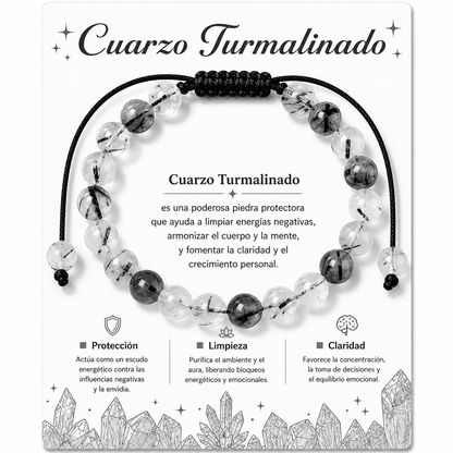 Pulsera Cuarzo Turmalinado Natural Tejida 8mm
