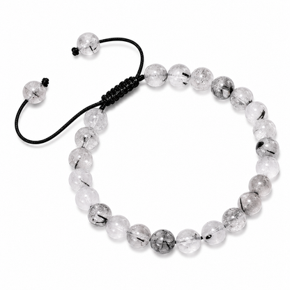 Pulsera Tejida Cuarzo Turmalinado 6mm
