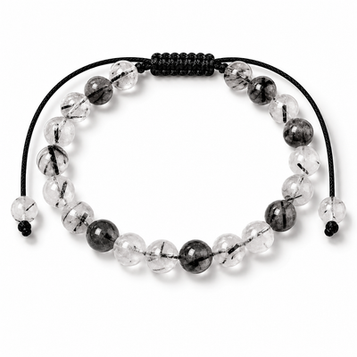 Pulsera Cuarzo Turmalinado Natural Tejida 8mm
