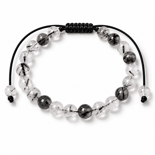 Pulsera Cuarzo Turmalinado Natural Tejida 8mm