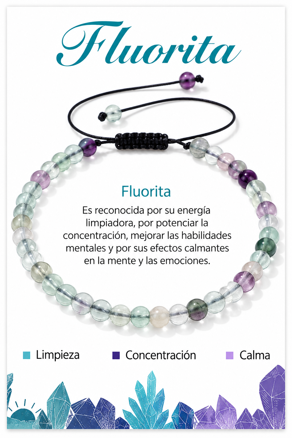 Pulsera Fluorita 4mm Nudo Corredizo
