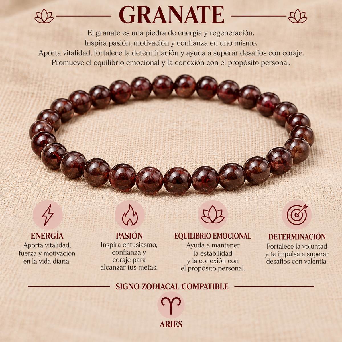 Pulsera Granate 4mm Elasticada