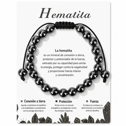 Pulsera Hematita Natural Tejida 8mm