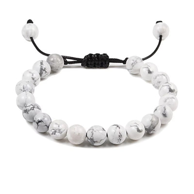 Pulsera Howlita Blanca Natural Tejida 8mm